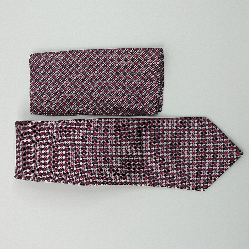 Karako Collection  Red | Navy | Grey Neck Tie & Kerchief